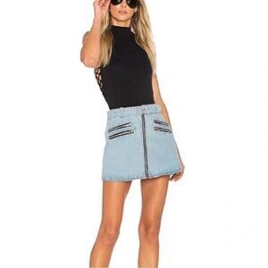 Revolve City Slicker Denim Moto Skirt by Understated Leather